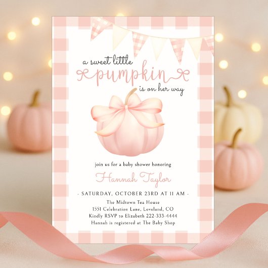 Invitation Petite Citrouille Rose fille Baby shower Invitatio