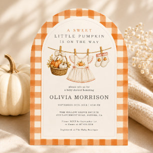 Invitation Petite Citrouille Rose Ruban Gingham Fille Baby Sh