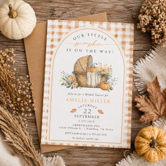Invitation Petite citrouille rouille en route Fête prénatale 