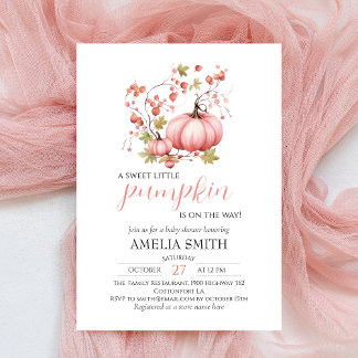 Invitation Petite Citrouille sur le Chemin Rose Pâle Baby Sho