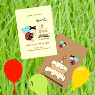 Invitation Petite coccinelle avec gâteau