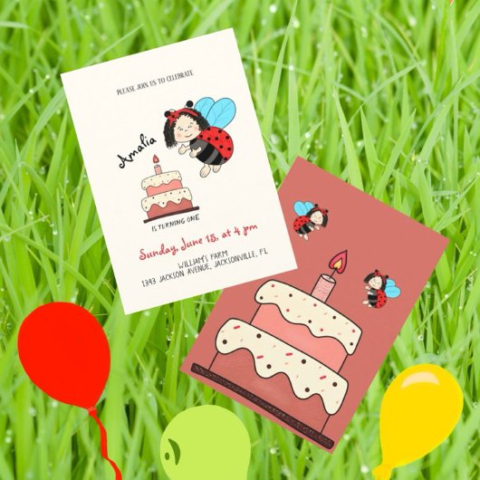 Invitation Petite coccinelle avec gâteau