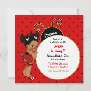 Invitation Petite coccinelle fille afro-américaine rouge noir