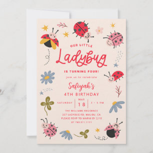 Invitation Petite coccinelle Fille d'anniversaire Fleur sauva