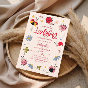 Invitation Petite coccinelle Fille d'anniversaire Fleur sauva