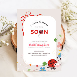 Invitation Petite Coccinelle Fleurs à Ruban Baby Shower