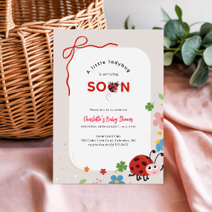 Invitation Petite Coccinelle Fleurs à Ruban Baby Shower