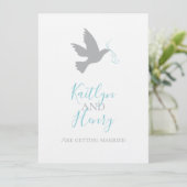 Invitation Petite colombe grise avec mariage à ruban bleu aqu (Debout devant)