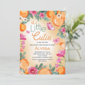 Invitation Petite Coquette Orange Fleurs Papillons (Debout devant)