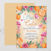 Invitation Petite Coquette Orange Fleurs Papillons (Devant / Derrière)