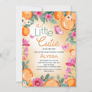 Invitation Petite Coquette Orange Fleurs Papillons