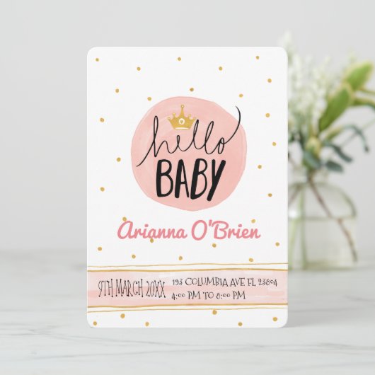 Invitation Petite couronne d'or mouchettes baby shower royal (Debout devant)