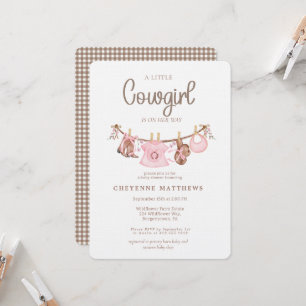 Invitation Petite Cowgirl Corde à Linge Rose Baby Shower
