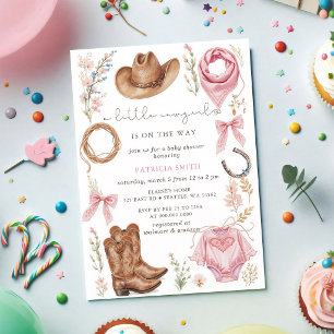 Invitation Petite Cowgirl En Route Fête de Naissance Ruban Ro