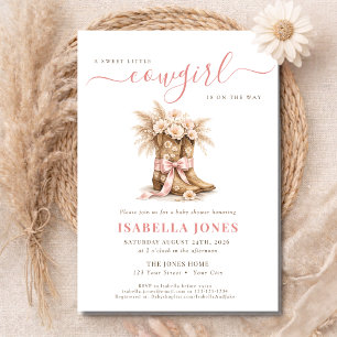 Invitation Petite Cowgirl En Route Fête Prénatale Rose Wester