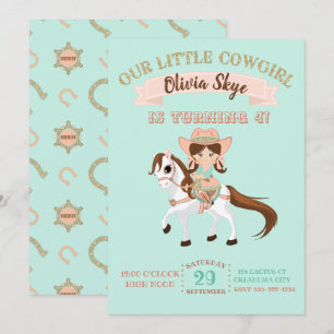 Invitation Petite Cowgirl sur un cheval pour l'anniversaire d