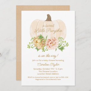 Invitation Petite Crème Citrouille Florale Baby shower Invita