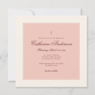 Invitation Petite Croix Baptême Rosée