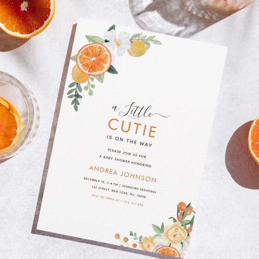 Invitation Petite Cutie Aquarelle Citrus Baby shower Floral