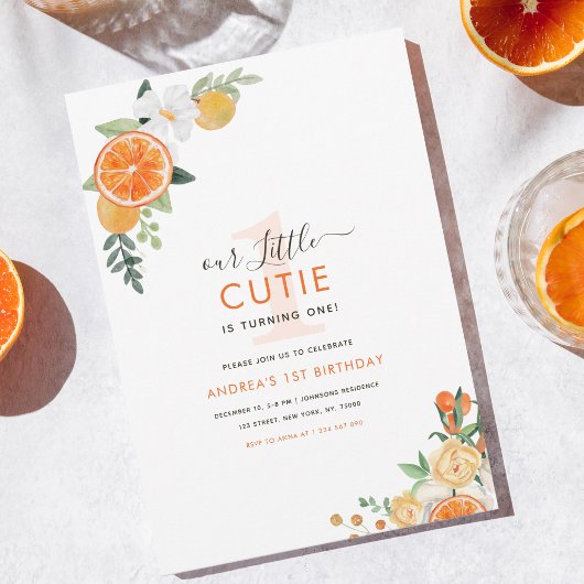 Invitation Petite Cutie Aquarelle Citrus Floral 1er Anniversa