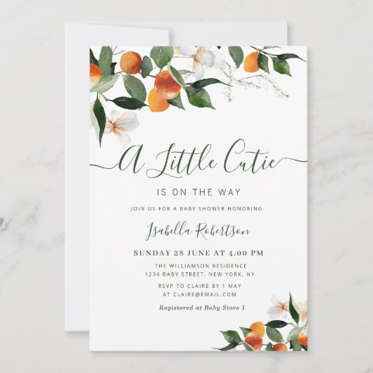 Invitation PETITE CUTIE | baby shower d'oranges d'agrumes (Devant)