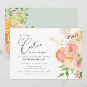 Invitation petite cutie baby shower floral rose (Devant / Derrière)