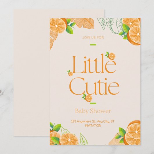 Invitation Petite Cutie Baby shower Verdure Genre Neutre (Devant / Derrière)