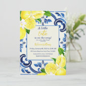 Invitation Petite Cutie Carrelage bleu Citron Baby shower Fru (Debout devant)
