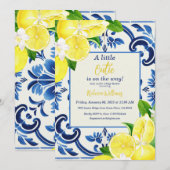 Invitation Petite Cutie Carrelage bleu Citron Baby shower Fru (Devant / Derrière)