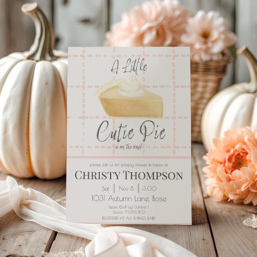 Invitation Petite Cutie Pie Aquarelle rose Baby shower d'auto
