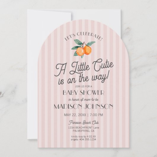 Invitation Petite Cutie Rose Sur Le Chemin Baby shower Citrus (Devant)