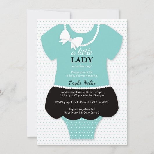 Invitation Petite Dame Baby shower Invitation, Bleu, Perles (Devant)