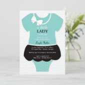 Invitation Petite Dame Baby shower Invitation, Bleu, Perles (Debout devant)