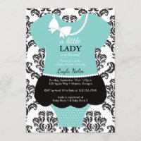 Petite Dame Baby shower Invitation, Bleu, Perles