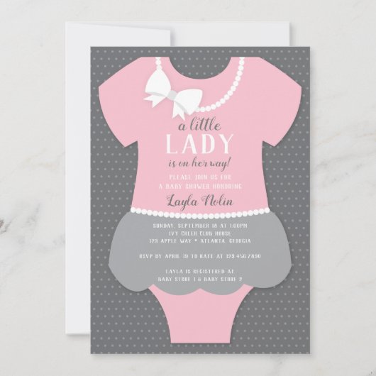 Invitation Petite Dame Baby shower Invitation, Rose, Gris (Devant)