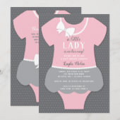 Invitation Petite Dame Baby shower Invitation, Rose, Gris (Devant / Derrière)
