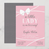 Invitation Petite Dame Baby shower Invitation, Rose, Gris (Devant / Derrière)