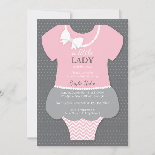 Invitation Petite Dame Baby shower Invitation, Rose, Perles (Devant)