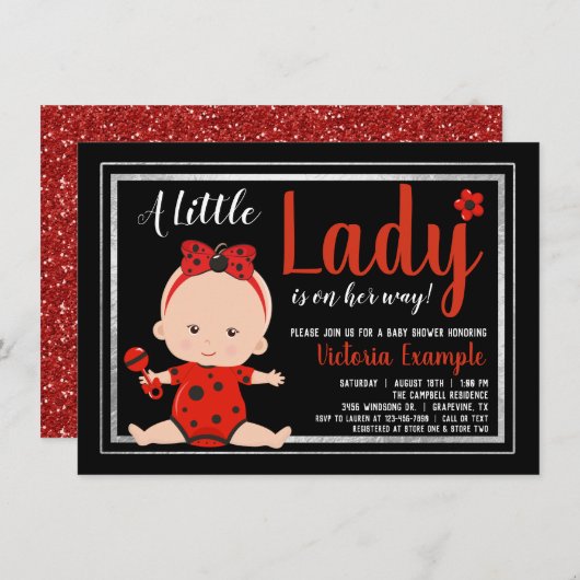 Invitation Petite Dame Ladybug Baby shower fille bébé (Devant / Derrière)