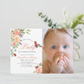 Invitation Petite dame Ladybug Rose Photo Girl 1er anniversai (Debout devant)