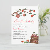 Invitation Petite dame rustique Ladybug Apple Baby shower fil (Debout devant)