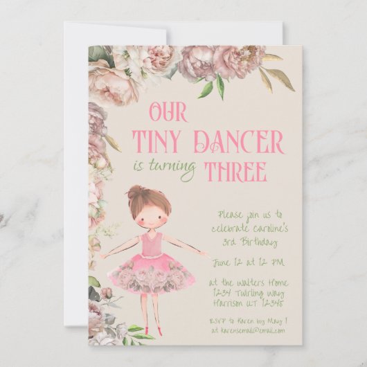 Invitation Petite danseuse Ballerina Troisième anniversaire (Devant)