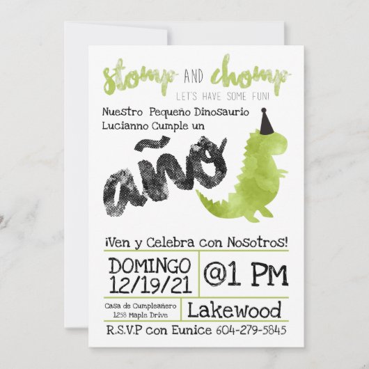 Invitation Petite    Dinodinosaurio verde Chico (Devant)