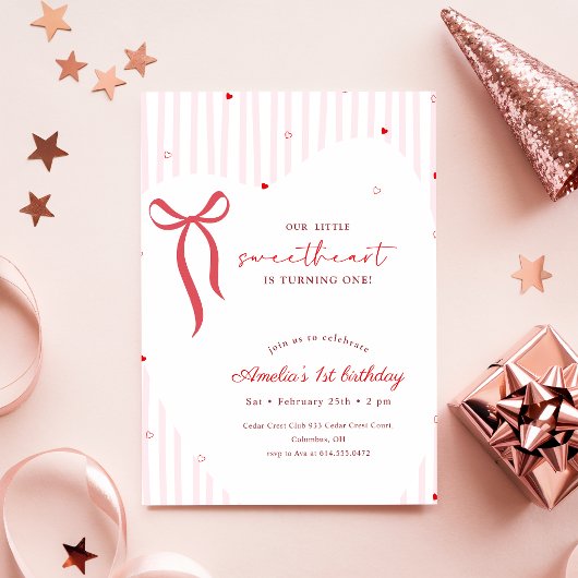 Invitation Petite Douce avec un Ruban Rose pour son Premier A