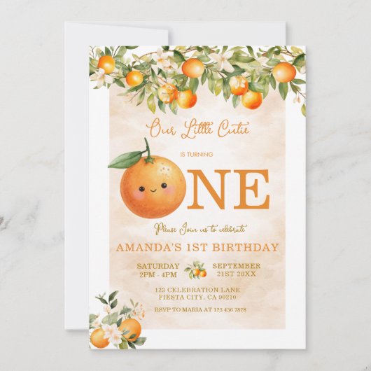 Invitation Petite Douce Orange Citron 1er Anniversaire (Devant)