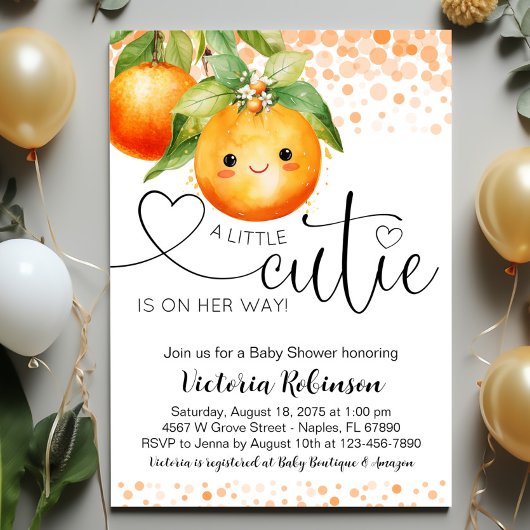 Invitation Petite Douce Orange Citron Fête de Naissance Bébé