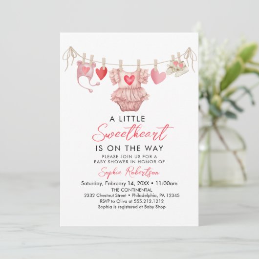 Invitation Petite Douce Saint-Valentin Baby Shower (Debout devant)
