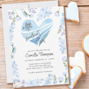 Invitation Petite Douceur Fleurs de Cœur Bleu Baby Shower