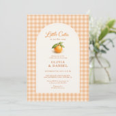Invitation Petite Douceur Orange Gingham Tout en Un Baby Show (Debout devant)