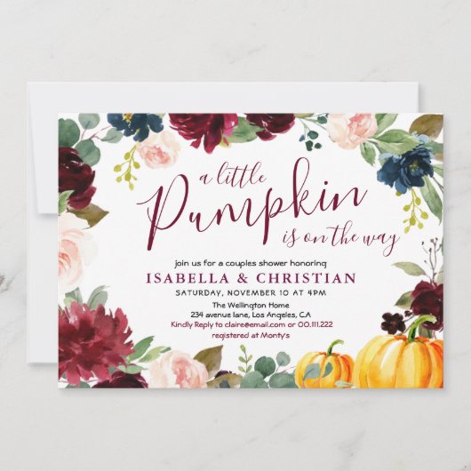 Invitation Petite douche à fleurs citrouilles (Devant)